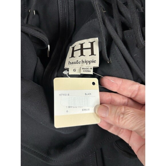 Haute Hippie Formal Jumpsuit Black 6 Wide Leg Lace Up Back Zip Sleeveless Strapp - Picture 3 of 13